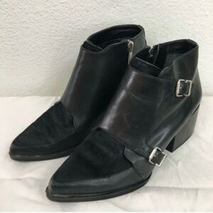 Circus Sam Edelman Women's Black Pointy Cow Hair Leather Chunky Bootie Size 6.5